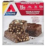 Atkins Double Fudge Brownie Protein Meal Bar, High Fiber, 15g Protein, 1g Sugar, 4g Net Carb, Meal Replacement, Keto Friendly