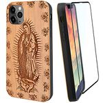 iProductsUS Compatible with iPhone 13 (6.1") Virgin Mary Phone Case and Screen Protector, Real Cherry Wood Cases Engraved in USA, TPU Protective Cover for Christmas 2021 (6.1-inches)