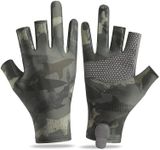 JIAHG Summer Outdoor Fishing Gloves Men's Camouflage Ice Silk Sunscreen Gloves, UPF 50+, Quick Dry Breathable,3 Fingers Cut, Anti-slip Fingerless Gloves for (Green)