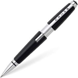 Cross Edge Refillable Retractable Plastic Gel Ink Rollerball Pen with Chrome Appointments, Medium Ballpoint, includes Premium Gift Box and Black Cartridge, 1 Pack, Jet Black