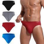 INNERSY Men's Tag-Free Basic Underwear No Fly Pouch Cotton Briefs 4-Pack(Red Sea,Medium)