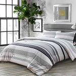 Nanko Comforter Set Queen Size, Boho Grey Gray Black Blue Striped Print Pattern 88 x 90 inch 3pc Reversible Comforter Microfiber Duvet Sets Bedding Bohemian Modern Farmhouse Style for Men and Women