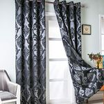 NAPEARL Damask Curtains for Living Room, Gothic Curtains Drapes with Floral Patterns, Black Victorian Curtains for Bedroom 84 Inch Length, Set of 2 Panels, Each 52 x 96 Inches