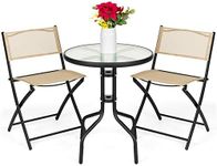 Best Choice Products 3-Piece Patio Bistro Dining Furniture Set w/Textured Glass Tabletop, 2 Folding Chairs, Steel Frame, Polyester Fabric - Beige