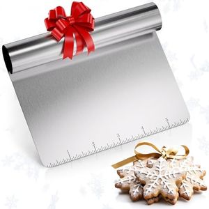 Dough Cutter and Scraper Tool Kitchen - Stainless Steel Scraper Icing Pastry Scraper for Baking Cake Decorating Bench Scraper Large Polished Vegetable Scraper with Measuring Scale for Pizza, Bread