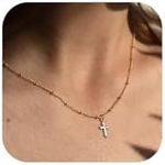 Rotnso Cross Necklace for Women 14K Gold Plated Dainty Small Cross Pendant Choker Simple Trendy Cute Gothic Cross Charm Satellite Bead Chain Necklace Faith Jewelry Religious Gift