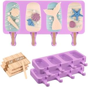 Sakolla Homemade Popsicle Silicone Molds Set, 3 PCS Ice Cream Molds with 150 Wooden Sticks for Cake Pop Ice Pop Cakesicles (Large/Purple)