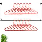 Kuber Industries (Pack of 12) Hangers | Multi-Purpose Plastic Clothes Almirah Hangers for Wardrobe, Cabinets Closet | Hangers for Trouser, Skirts, Coat, Dresses & Ties | American Style | Red