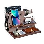 Mens Gifts for Dad Father s Day Gifts from Daughter/Son Wood Phone Docking Station Key Holder Wallet Watch Stand Gifts for Men Husband Dad Birthday Gifts for Him Compatible with iPhone iWatch AirPods