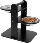 Belle Vous 2 in 1 Raised Dog Bowl Feeder Stand - 30cm x 40cm x 41 cm Bamboo Pet Feeder with 2 x 1 L Stainless Steel Bowls & Adjustable Height - Elevated Stand for Small & Medium Dogs/Cats/Rabbits