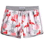 MaaMgic Mens 5" Short 70s 80s 90s Vintage Swim Trunks Quick Dry Bathing Suits Swimming Shorts Swimsuits Board Shorts,Flamingo at Dusk,M