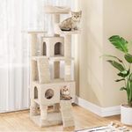 Cat Tree, Tall Cat Tower Condo for Indoor Large Cats, Cat House Furniture with Padded Plush Perch Sisal Scratching Posts (Beige, 63 * 19.7 * 19.7 inch)