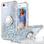 Unlicaku for iPhone SE 2022 Case, iPhone SE 2020 Case, iPhone 8 Case, iPhone 7 Case, with Ring Women Girls Bling Holographic Sparkle Glitter Cute Case, Diamond Ring Protective Phone Case, Clear Silver