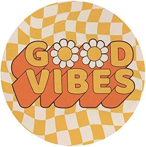 QUICQOD Retro 70s Groovy Hippie Good Vibes Daisy Flower Distorted Checkered Mouse Pad 8.7 x 8.7 Inches,Non-Slip Rubber Base Mousepads for Home Office Dorm Desk Decor,Gifts for Teen Girls