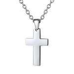 Stainless Steel Cross Necklace for Men Women Boy Jewelry 20 inch Silver Chain Metal Mens Simple Pendant Necklaces