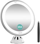 Auxmir Upgraded 20X Magnifying Lighted Makeup Mirror, Vanity Mirror with 2-Level Brightness, Power Suction Cup, 360° Swivel, Portable Bathroom Mirror with Tweezer for Home Travel