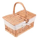 Picnic Basket Wicker Basket with Handle Lids Fruits Vegetable Basket Egg Storage Basket Wrapping Basket Gardening Basket for Camping Wedding B