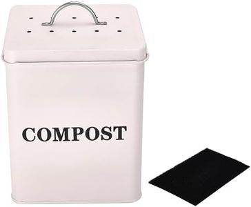 Window Garden Kitchen Compost Bin - Metal Pail for Composting Kitchen Scraps - Small Indoor Compost Bucket with Carbon Filter Lid - Food Scrap Container for Countertop - 9.1x7.1x6.3 inches (Off-White)