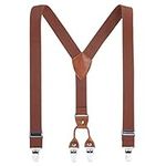 AWAYTR Boys Men,Women Y-back Suspender- 1 Inch Elastic Adjustable Boy Suspenders with 4 Sturdy Clips (Brown leather) (Brown,43 inches))