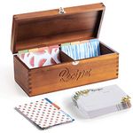 Tidita Acacia Wood Recipe Box with Cards - Wooden Blank Recipe Box Double Compartment Set Come with 100 4x6 Recipe Cards, 8 Dividers, Cards Made with Thick Card Stock - Perfect Recipe Organizer