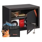 Brihard Family Key Lock Safe 25x35x25cm with Fireproof Money Bag, Home Security Safe 20L with Removable Shelf - Fits A4, Heavy Duty Steel Storage Safe Box for Documents A4, Jewellery, Cash