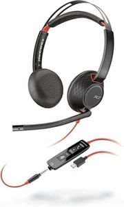 Micro-casque filaire Poly Blackwire 5220 – Perche microphone antibruit flexible – Conception ergonomique – Connexion à un PC/Mac, téléphone portable via USB-C, USB-A ou prise Jack 3,5 mm
