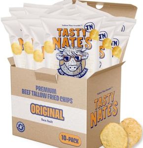 Tasty Nate’s Beef Tallow Potato Chips Original Sea Salt Kettle Chips Made with 100% Beef Tallow Seed Oil Free - Gluten Free Healthy Snacks Paleo Friendly 7oz Bag - Pack of 10