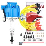 MAS HEI Ignition Distributor 65K Volt & Spark Plug Wire & Free Pigtail Wiring Harness Replacement for SBF Ford Small Block 260 289 302 1030213 PE330U（Blue Racing Kit