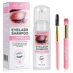 Eyelash Shampoo for Eyelash Extension, 50ml Eyelash Foam Cleanser, Lash Shampoo Kit with Soft Brush and Eyelash Mascara Wand, Gentle Lash Cleanser for Extensions and Natural Lash