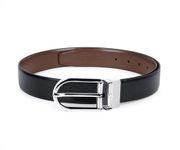 LOUIS STITCH Men's Italian Leather Belt For Men's With Rotating Chrome Buckle Black & Brown Width 1.35" (35 mm) Length 38 inch (Italy_PLCH)