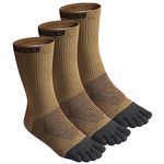 VWELL Toe Socks Cotton Athletic Running Five Finger Socks 3 Pairs,Size 7-11, Brown, 7-11