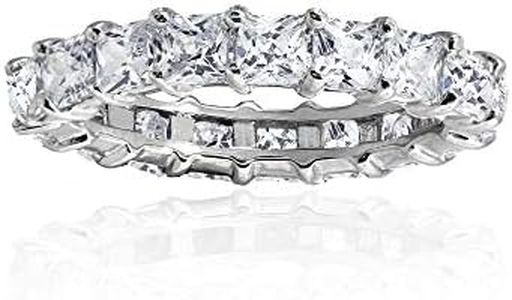 Hoops & Loops Sterling Silver Cubic Zirconia 3mm Princess-Cut Anniversary Eternity Band Ring, Metal, Cubic Zirconia