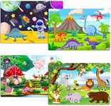 Wooden Jigsaw Puzzles for Kids 3-6 Year Olds -Space Dinosaur Animals 30 Piece Kids Puzzles Toys -Toddler Children Learning Educational Puzzles Toys for Set for Kids 3 4 5 6 Year Old(4 Puzzles)