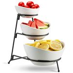 Auch 3 Tier Serving Stand Tiered Oval Bowl Stand with 3 Oval Porcelain Serving Bowl Set with Collapsible Thicker Metal Rack, Cupcake Tray Serving Display Plate Rack