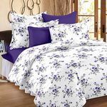 Huesland by Ahmedabad Cotton 144 TC Cotton Bedsheet for Double Bed with 2 Pillow Covers - White, Purple