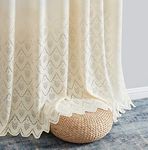 HLC.ME Monaco Premium Soft Decorative Ombre Lace Semi Sheer Light Filtering Rod Pocket Window Treatment Curtain Drapery Panels for Bedroom & Living Room - Set of 2 Panels (54 x 84 inches Long, Beige)