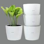 GREENON® 10 Inch Plant Pot Pack of 4 (8 Pots) Self Water | White Outer and Black Inner Planter | Unfadable Flower Pot | for Indoor and Balcony | UV Treated | Big Virgin Plastic Gamla