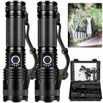 Rechargeable Flashlight 300,000 Lumens, Cinlinso Super Bright LED Flash Light with ΒATTERY & USB Cable, 5 Modes, Zoomable, Waterproof Handheld Flashlight for Emergency Camping