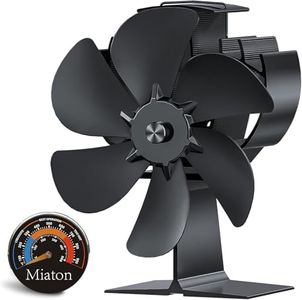 Miaton Wood Stove Fan Heat Powered, 6-Blade Fireplace Fan with Thermometer, Non Electric Heat Activated Stove Top Fan for Wood Burning Stove, Pellet Stove&Portable Heaters, Black