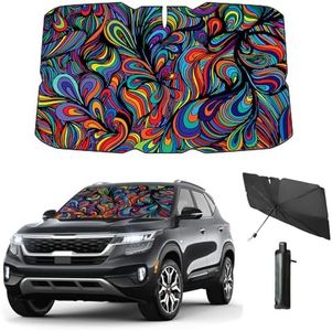 Coricha Windshield Sun Shade Umbrella for Car Front Window Car Sun Visor for Windshield Funny 2024 Car Summer Accessories Protect Car Interior from Sun UV Rays & Heat 57"*31" (Abstract)
