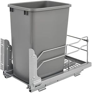 Rev-A-Shelf Pullout Trash Can for Under Kitchen Cabinets 35 Quart 8.75 Gallon with Soft-Close Slides and Rear Storage, Silver, 53WC-1535SCDM-117