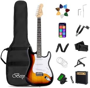 Besyou 39 Inches Full Size Electric Guitar Beginner Electric Guitar Kits with 10W Amp Classic SSS Pickup Complete with Gig Bag Tuner Capo Strap Picks Guitar String Winders Sunset