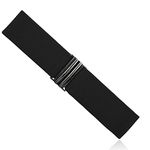 CHEERYMAGIC Florence Vintage Elasticated Belt For Women, Retro Nurse 50's Style Wide Belt With Stretch, Ladies Belts For Dresses With Buckle A3KYD (BLACK)