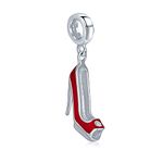 Designer Style Stiletto Pump Red High Heel Shoe Charm Dangle Bead For Women Teen .925 Sterling Silver Fits European Bracelet