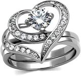 Marimor Jewelry Women's 1.2Ct Round Cut Cz 2 Piece Heart Shape Stainless Steel Wedding Ring Set 6