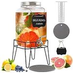 AMEY 2 Gallon Glass Drink Dispenser - Iced Beverage Dispensers with Spigots, Stainless Steel Lid & Accessories - Clear Beverage Dispensers with Stand for Buffets, Parties, Kitchen Countertop (1 Piece)