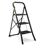 Soctone 3 Step Ladder, Lightweight Folding Step Stools for Adults with Anti-Slip Pedal, Portable Sturdy Steel Ladder with Handrails, Perfect for Kitchen & Household, 150kg/330 lbs Capacity, Black