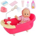 BiBi Doll Bath Set with Doll & Accessories Bathtub with a Working Shower, Nappy, Potty, Milk Bottle & more Pretend Role Play Toy for Children 3 Years +