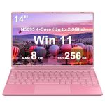 Ruzava 14" Laptop 8GB DDR4 256GB SSD Celeron N5095 (Up to 2.9Ghz) 4-Core Win 11 PC with Cooling Fan 1920 * 1200 2K FHD Screen Dual WiFi Support 1TB SSD Expand for Business Study-Pink