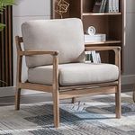 ANJHOME Mid Century Modern Accent Chair, Linen Upholstered Armchair Comfy Lounge Chair with Solid Wood Frame for Living Room (1, Beige)